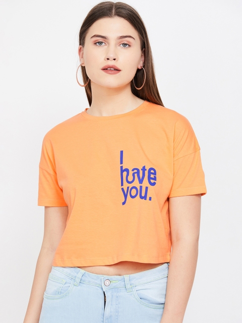 

Ginger by Lifestyle Women Orange Printed Round Neck T-shirt