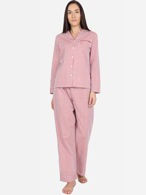 

Nick&Jess Women Red & White Striped Night suit