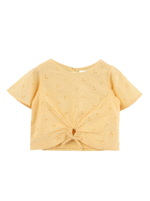 

Beebay Girls Yellow Self Design Pure Cotton Top