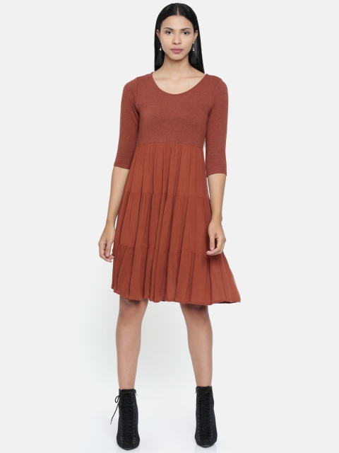 

Chumbak Women Brown Solid Fit and Flare Dress