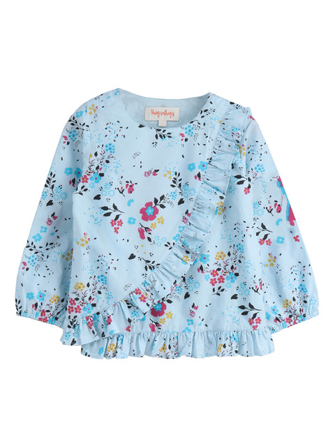 

Hugsntugs Girls Blue Printed A-Line Top