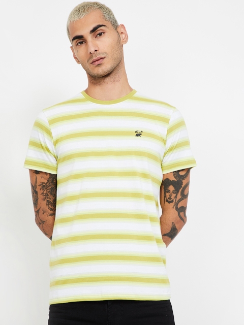 

UCLA Men White & Yellow Striped Round Neck T-shirt