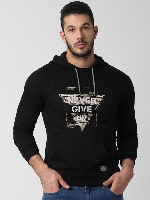 

Peter England Casuals Men Black Printed Hooded Sweatshirt