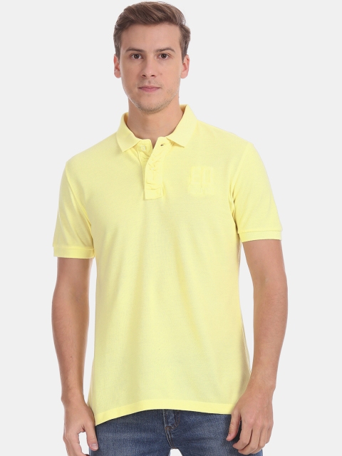 

Ed Hardy Men Yellow Solid Polo Collar Pure Cotton T-shirt