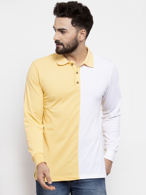 

Kalt Men Yellow & White Colourblocked Polo Collar T-shirt
