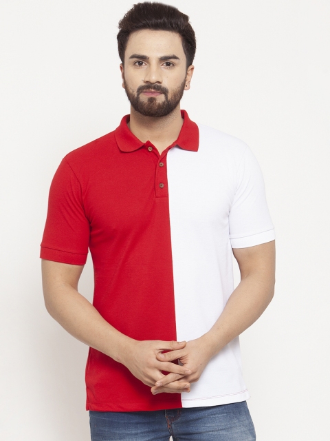 

Kalt Men Red & White Colourblocked Polo Collar T-shirt
