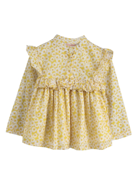 

Hugsntugs Girls Yellow Printed A-Line Top
