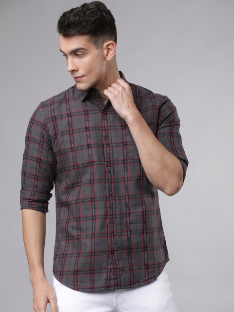 

Ecko Unltd Men Grey & Red Slim Fit Checked Casual Shirt