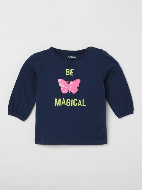 

Juniors by Lifestyle Girls Navy Blue Printed Pure Cotton Top