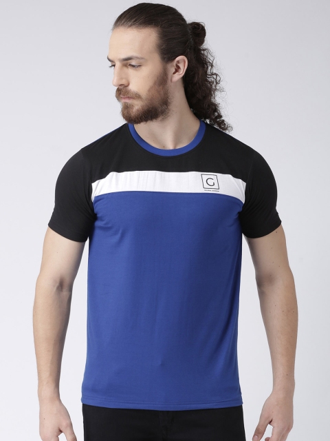 

GRIFFEL Men Blue & Black Colourblocked Round Neck T-shirt