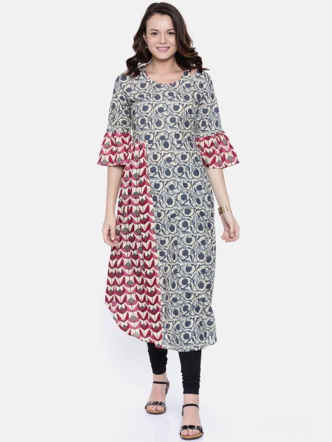 

Rasada Women Pink & Grey Printed A-Line Kurta