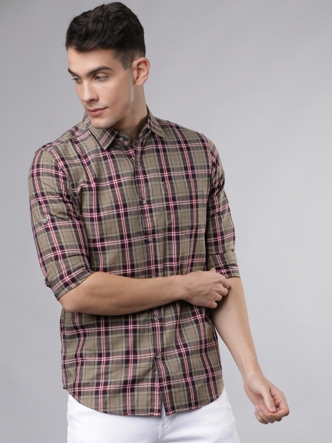 

Ecko Unltd Men Khaki & Red Slim Fit Yarn Dyed Checked Casual Shirt