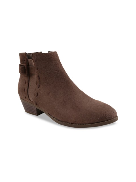 

Chumbak Women Brown Suede Solid Heeled Boots