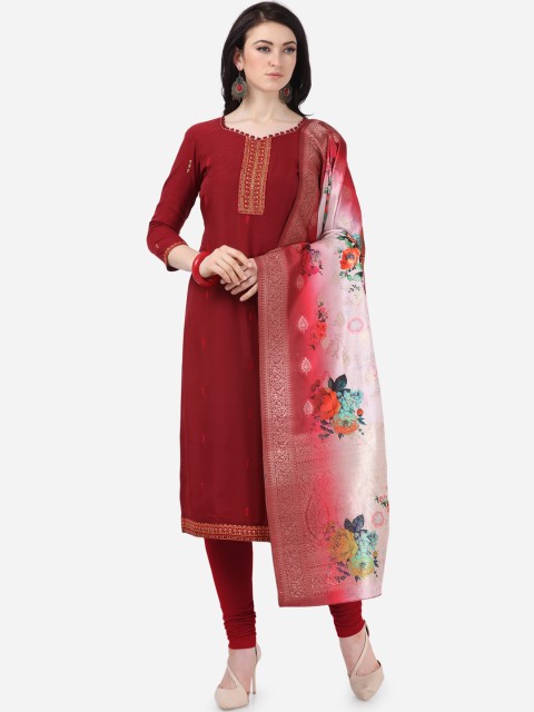 

DIVASTRI Maroon Poly Silk Unstitched Dress Material
