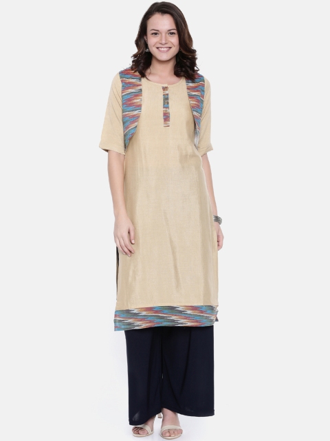 

Rasada Women Beige & Blue Printed Straight Kurta