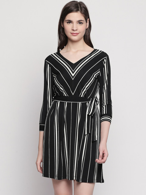 

Annabelle by Pantaloons Women Black & Off-White Striped A-Line Dress