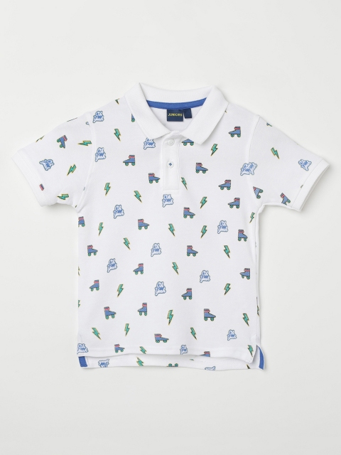 

Juniors by Lifestyle Boys White Printed Polo Collar T-shirt