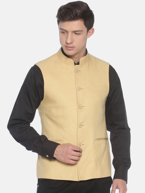 

Linen Club Men Beige Solid Waistcoat