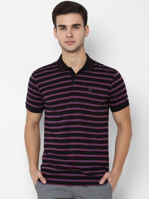 

Allen Solly Men Black Striped Polo Collar T-shirt