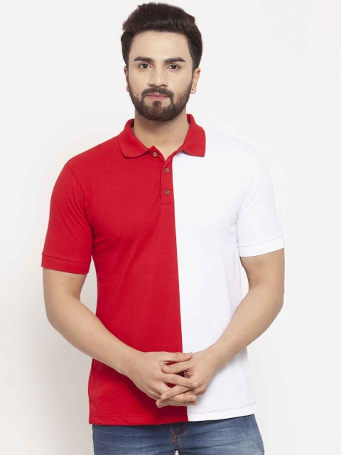 

Kalt Men Red & White Colourblocked Polo Collar T-shirt
