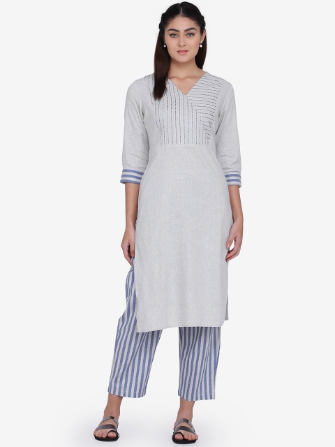 

Adizya Women Grey & Blue Yoke Design Kurta with Trousers