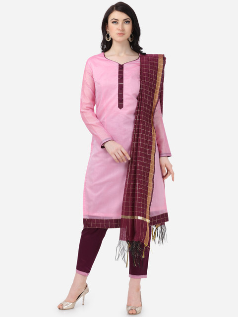 

DIVASTRI Pink & Maroon Poly Silk Unstitched Solid Dress Material
