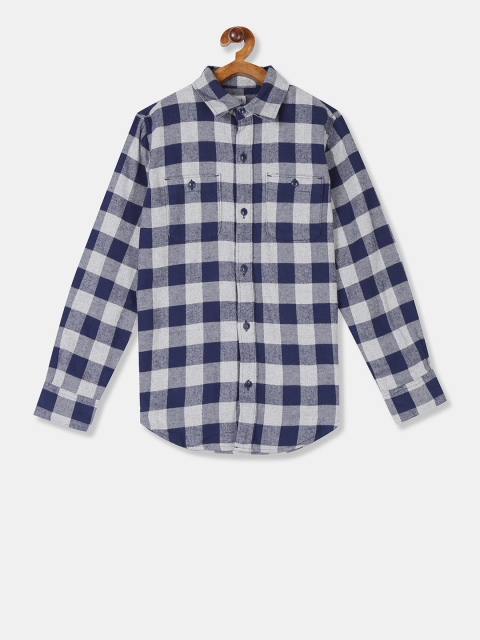 

GAP Boys Grey & Navy Blue Regular Fit Checked Casual Shirt