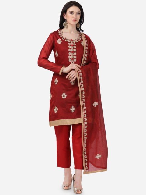 

DIVASTRI Red & Gold-Coloured Poly Silk Embroidered Unstitched Dress Material