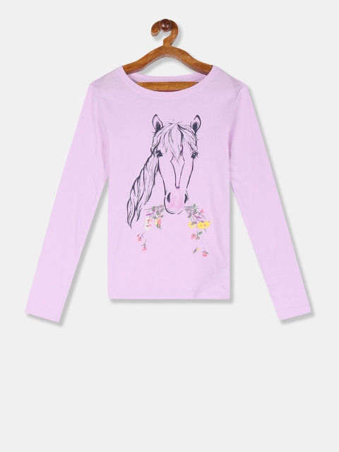 GAP Girls Purple Printed Round Neck T-shirt