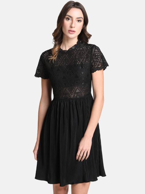 

Kazo Women Black Lace Insert Fit and Flare Dress