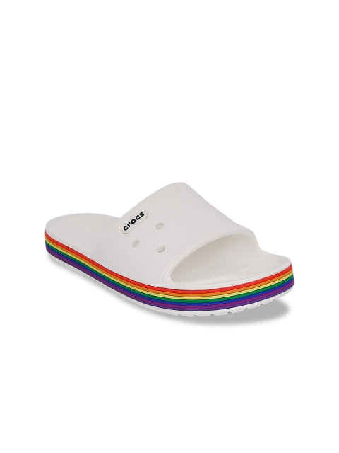 

Crocs Unisex White Crocband Striped Sliders