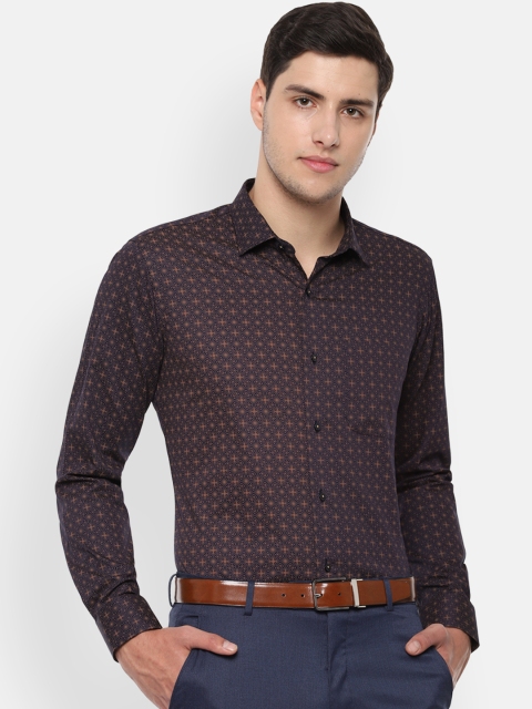 

Van Heusen Men Navy Blue & Brown Slim Fit Printed Formal Shirt