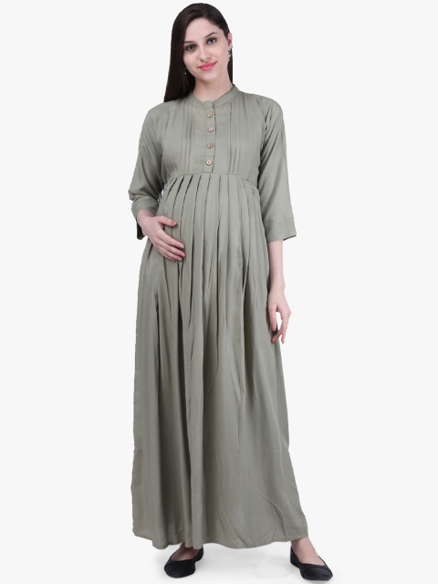 

MomToBe Women Green Solid Maxi Maternity Dress
