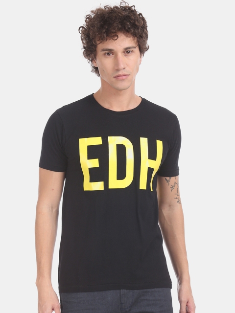 

Ed Hardy Men Black & Yellow Printed Round Neck T-shirt