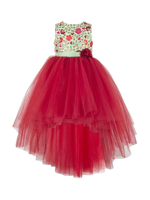 

Toy Balloon kids Girls Coral Pink & Green Embroidered Fit and Flare Dress