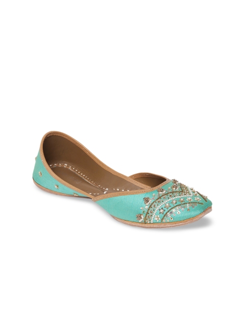 

Coral Haze Women Turquoise Blue Embellished Canvas Mojaris