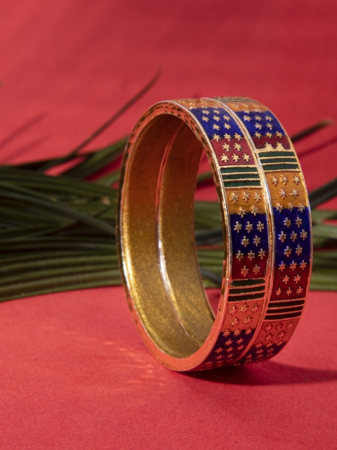 

Mali Fionna Set of 2 Gold-Toned & Blue Enamelled Bangles