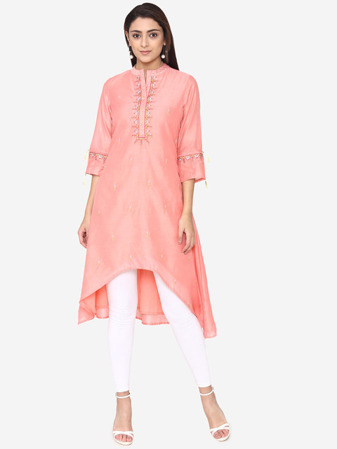 

Laabha Women Peach-Coloured Silk Yoke Design A-Line Kurta