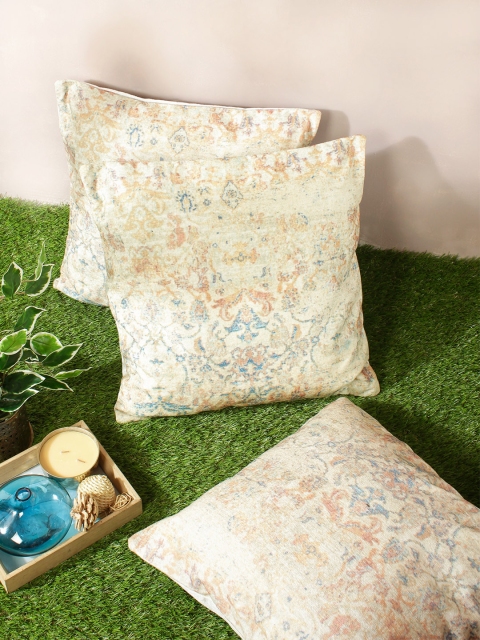 

ROMEE Beige & Blue Set of 3 Ethnic Motifs Rectangle Cushion Covers
