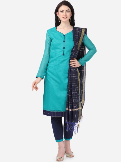 

DIVASTRI Teal Blue & Navy Blue Chanderi Silk Unstitched Dress Material