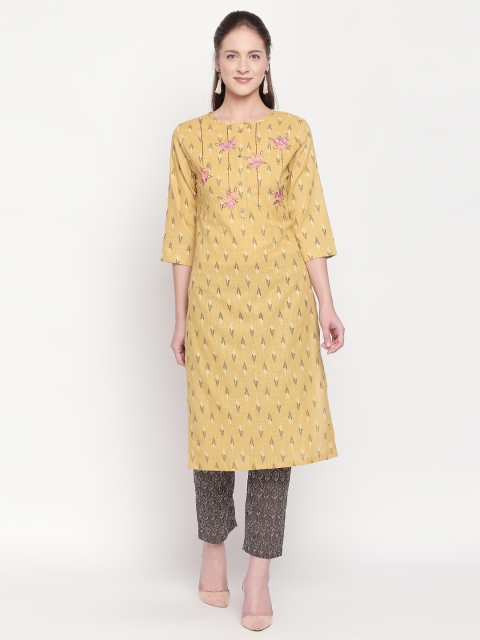 

ZRI Women Yellow & Brown Printed Kurti with Harem Pants