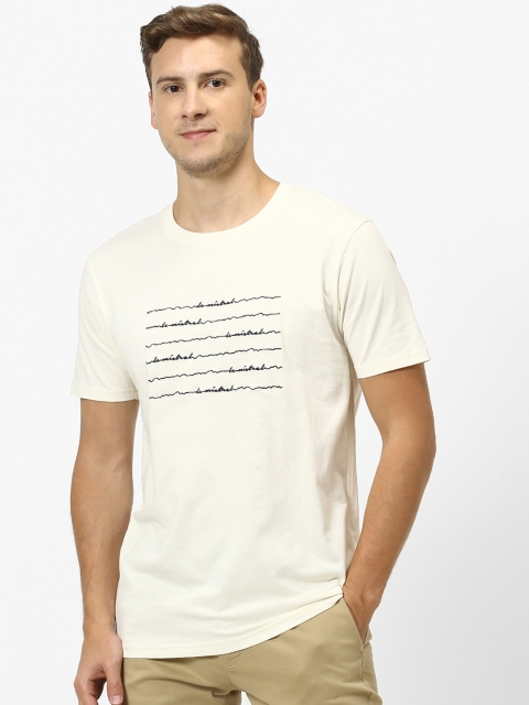 

Celio Men Off-White Printed Round Neck Pure Cotton T-shirt