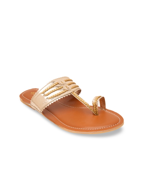 

Jivaana Women Gold-Toned Solid Leather One Toe Flats