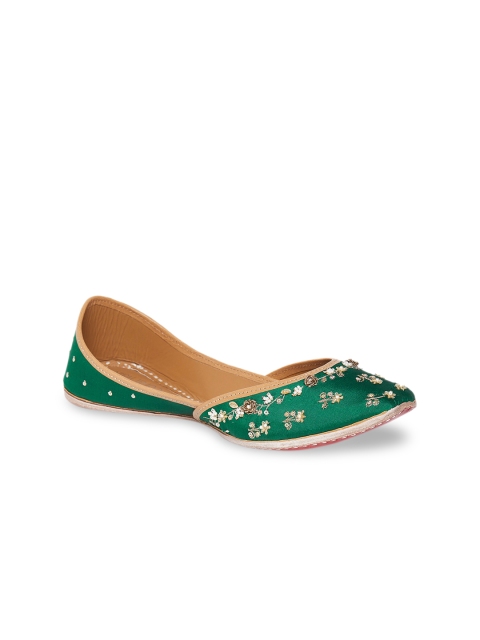 

Coral Haze Women Green Embellished Mojaris