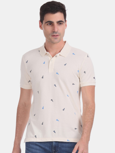 

Arrow Men Off-White Printed Polo Collar Pure Cotton T-shirt
