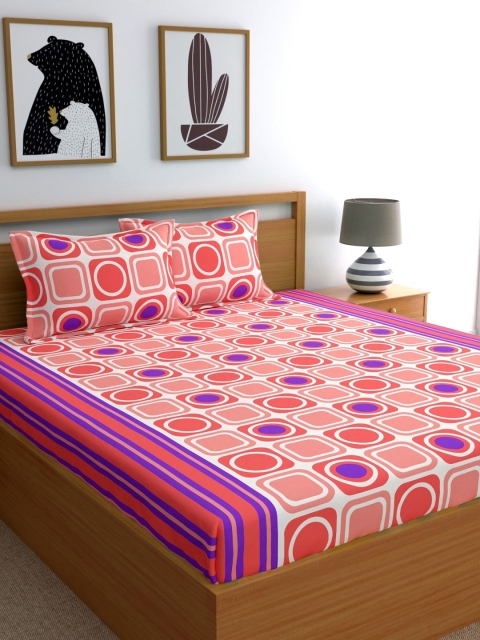 

Home Ecstasy Pink & Blue Geometric 140 TC Cotton 1 Queen Bedsheet with 2 Pillow Covers
