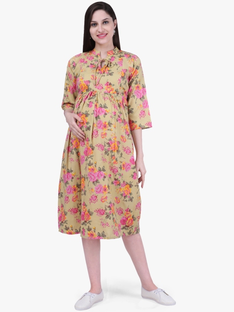 

MomToBe Women Beige Printed Maternity Fit and Flare Dress