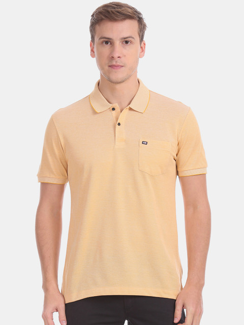 

Arrow Sport Men Yellow Solid Mercerized Cotton Polo Collar T-shirt