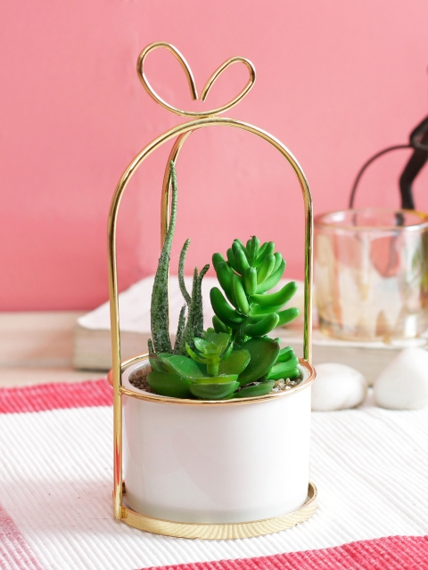 

PolliNation Green Artificial Succulent Plant With Stand Ceramic Pot