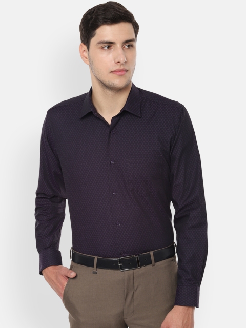Van Heusen Men Burgundy Regular Fit Self Design Formal Shirt